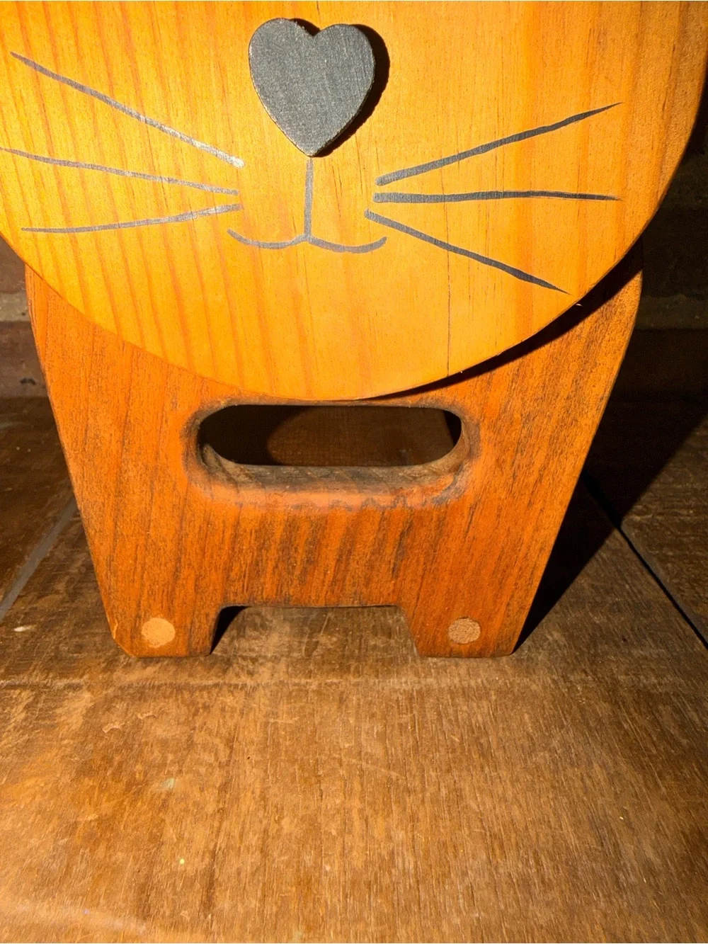 Handcrafted Wooden Cat Napkin Holder - Orange Wood